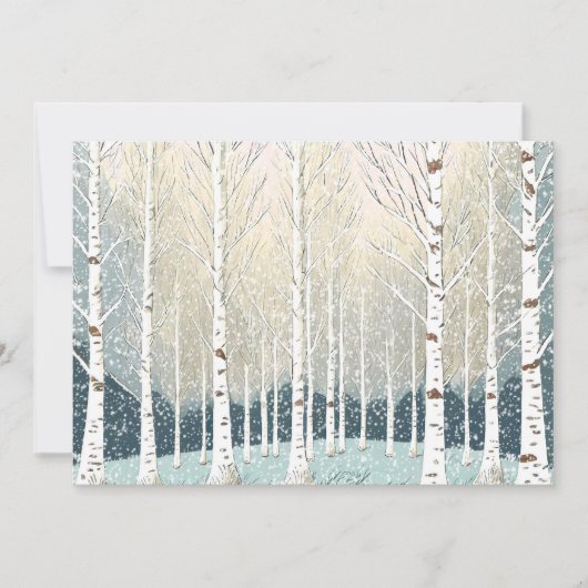 Snowy Birch Trees Kerstfeest Blauwgroen ID1003 Kaart (Voorkant)