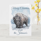 Snowy Bison, Western kerstfeest Kaart (Gele Bloem)
