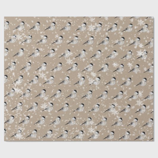Snowy Black Pet Chickadee Birds Kraft Paper Cadeaupapier (Vlak)