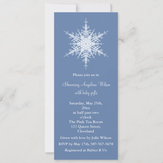 Snowy Blue Baby shower Invitation Kaart (Voorkant)