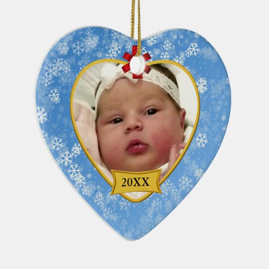 Snowy Blue Baby's 2 Sided Photo Keepslag Keramisch Ornament (Rechts)
