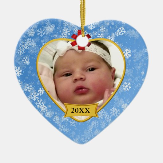 Snowy Blue Baby's 2 Sided Photo Keepslag Keramisch Ornament (Voorkant)