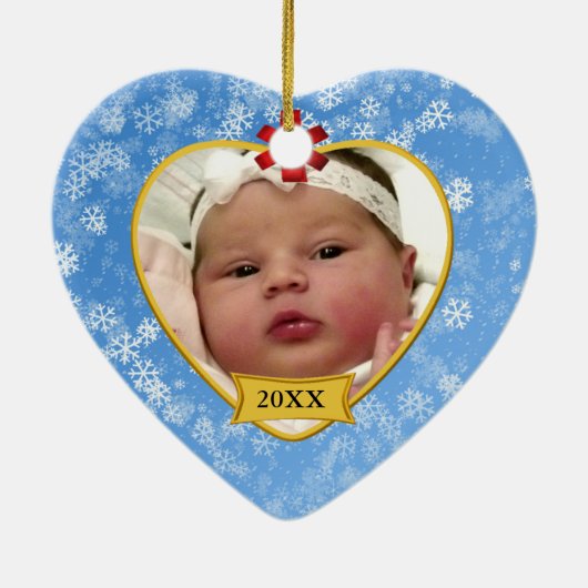 Snowy Blue Baby's 2 Sided Photo Keepslag Keramisch Ornament (Achterkant)