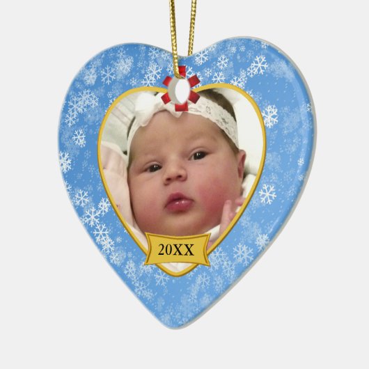 Snowy Blue Baby's 2 Sided Photo Keepslag Keramisch Ornament (Links)
