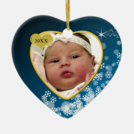 Snowy Blue Baby's Birth Year Foto Kerstmis Keramisch Ornament