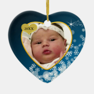 Snowy Blue Baby's Birth Year Foto Kerstmis Keramisch Ornament