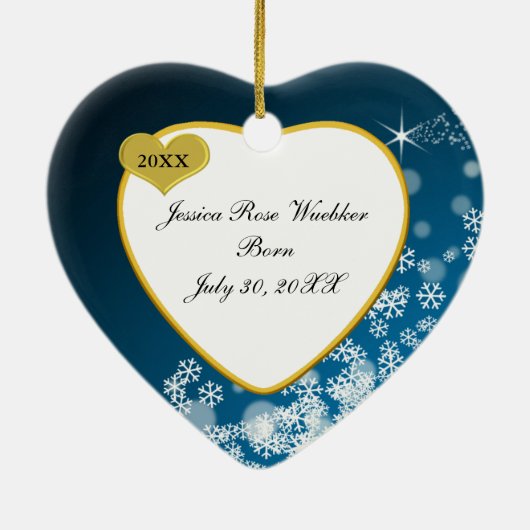 Snowy Blue Baby's Birth Year Foto Kerstmis Keramisch Ornament (Achterkant)