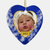 Snowy Blue Baby's eerste kerstfoto Keramisch Ornament (Rechts)