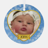 Snowy Blue Baby's Foto Keepomwille Kerstmis Glas Ornament (Achterkant)