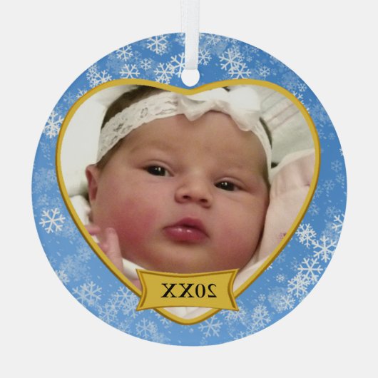 Snowy Blue Baby's Foto Keepomwille Kerstmis Glas Ornament (Achterkant)