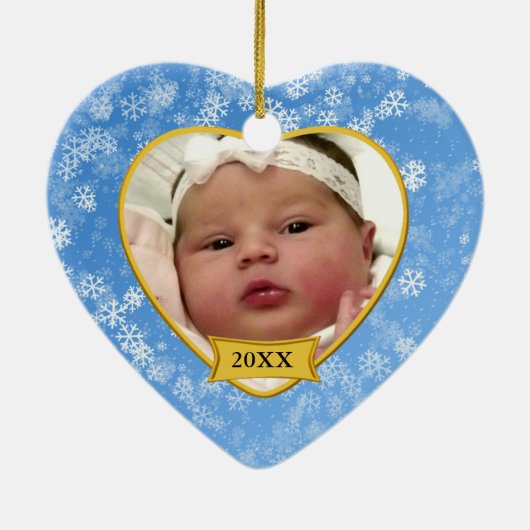 Snowy Blue Baby's Foto Keepomwille Kerstmis Keramisch Ornament (Achterkant)