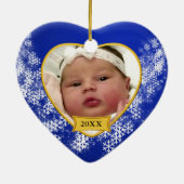 Snowy Blue Baby's Foto Kerstmis Keramisch Ornament (Achterkant)
