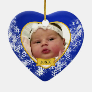 Snowy Blue Baby's Foto Kerstmis Keramisch Ornament