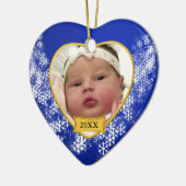 Snowy Blue Baby's Foto Kerstmis Keramisch Ornament (Links)