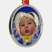 Snowy Blue Baby's Foto met Kerstmis Metalen Ornament (Rechts)