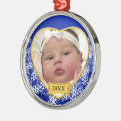 Snowy Blue Baby's Foto met Kerstmis Metalen Ornament (Links)