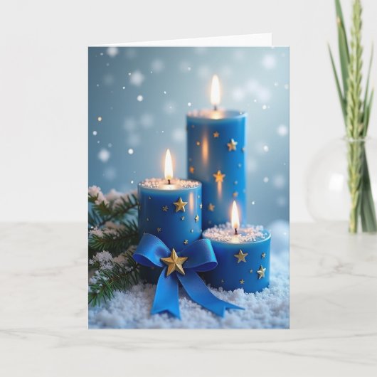 Snowy Blue Candlelight Card Kaart (Voorkant)