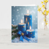 Snowy Blue Candlelight Card Kaart (Gele Bloem)