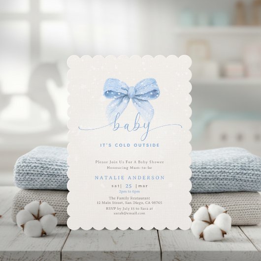 Snowy Blue Coquette It's Cold Outside Baby Shower Kaart