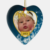 Snowy Blue en Gold Baby's eerste kerstfoto Keramisch Ornament (Rechts)