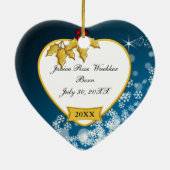 Snowy Blue en Gold Baby's eerste kerstfoto Keramisch Ornament (Achterkant)