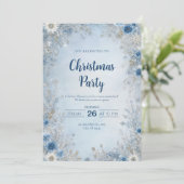 Snowy Blue Floral Winter Kerstuitnodiging Kaart (Staand voorkant)