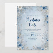 Snowy Blue Floral Winter Kerstuitnodiging Kaart (Voorkant / Achterkant)
