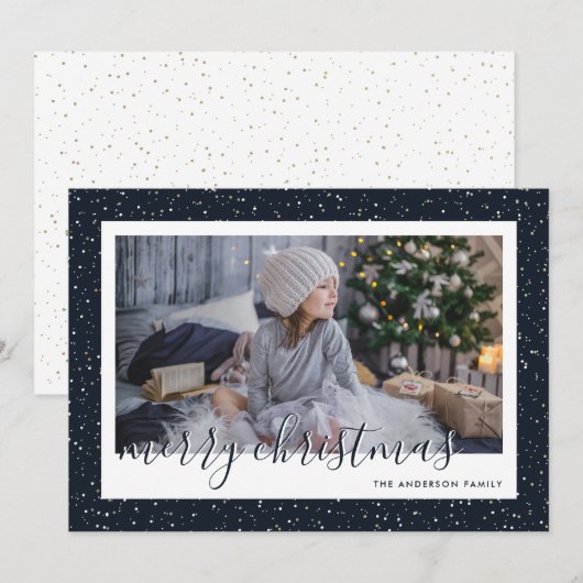 Snowy Blue Gold-serie Foto met prettig kerstfeest Feestdagenkaart (Voorkant / Achterkant)