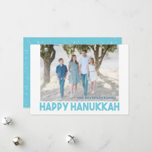 Snowy Blue Happy Hanukkah-fotokaart Feestdagenkaart