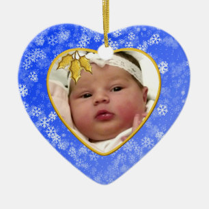 Snowy Blue Heart Baby's eerste Kerstmis Keramisch Ornament