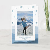 Snowy Blue Holiday Fotokaart (Voorkant)