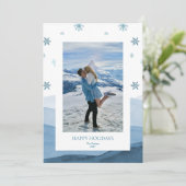 Snowy Blue Holiday Photo Card Kaart (Staand voorkant)