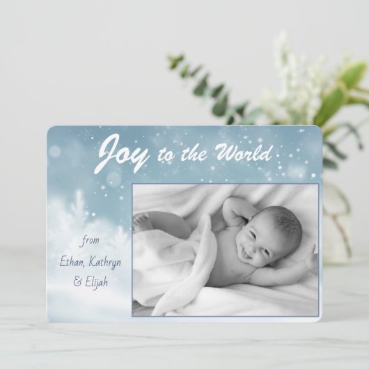 Snowy Blue Joy aan de Wereld Kerstmis Feestdagenkaart (Staand voorkant)