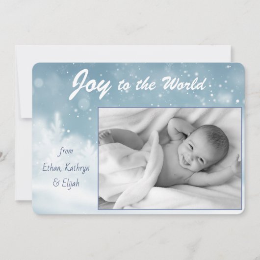 Snowy Blue Joy aan de Wereld Kerstmis Feestdagenkaart (Voorkant)