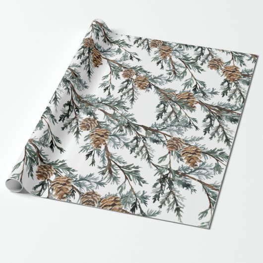 Snowy Blue Juniper Tree Branch & Pine Tree Cons W Cadeaupapier (Uitgerold)