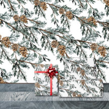Snowy Blue Juniper Tree Branch & Pine Tree Cons W