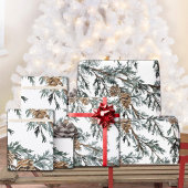 Snowy Blue Juniper Tree Branch & Pine Tree Cons W Cadeaupapier