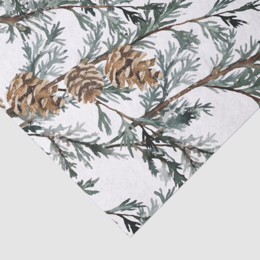 Snowy Blue Juniper Tree Branches & Cones Tissuepapier (Detail)