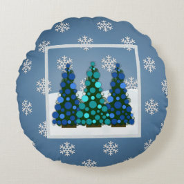 Snowy Blue Kerstmis Round Pillow Rond Kussen