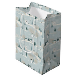 Snowy Blue Minimalist Christmas Village  Medium Cadeauzakje