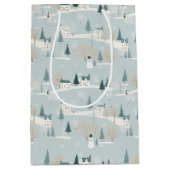 Snowy Blue Minimalist Christmas Village  Medium Cadeauzakje (Voorkant)