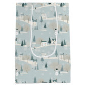 Snowy Blue Minimalist Christmas Village  Medium Cadeauzakje (Achterkant)