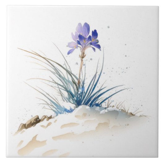 Snowy Blue Mountain Crocus Reborn Flower Ceramic T Tegeltje (Voorkant)
