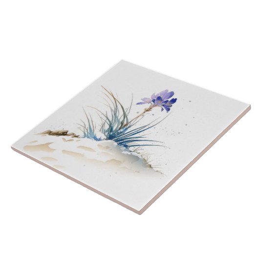 Snowy Blue Mountain Crocus Reborn Flower Ceramic T Tegeltje (Zijkant)