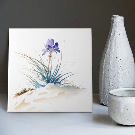 Snowy Blue Mountain Crocus Reborn Flower Ceramic T Tegeltje