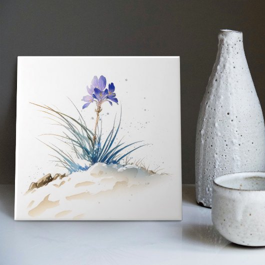 Snowy Blue Mountain Crocus Reborn Flower Ceramic T Tegeltje