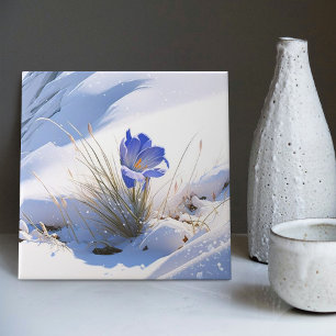 Snowy Blue Mountain Crocus Reborn Flower Tegeltje
