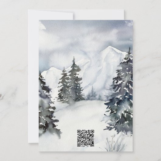 Snowy Blue Mountain Waterverf rustieke bruiloft Kaart (Achterkant)