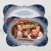 Snowy Blue Oval Foto Lijst Kerstmis Fancy knippen Feestdagenkaart (Voorkant / Achterkant)