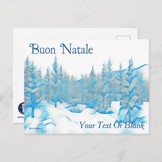 Snowy Blue Trees - Buon Natale Briefkaart (Voorkant / Achterkant)